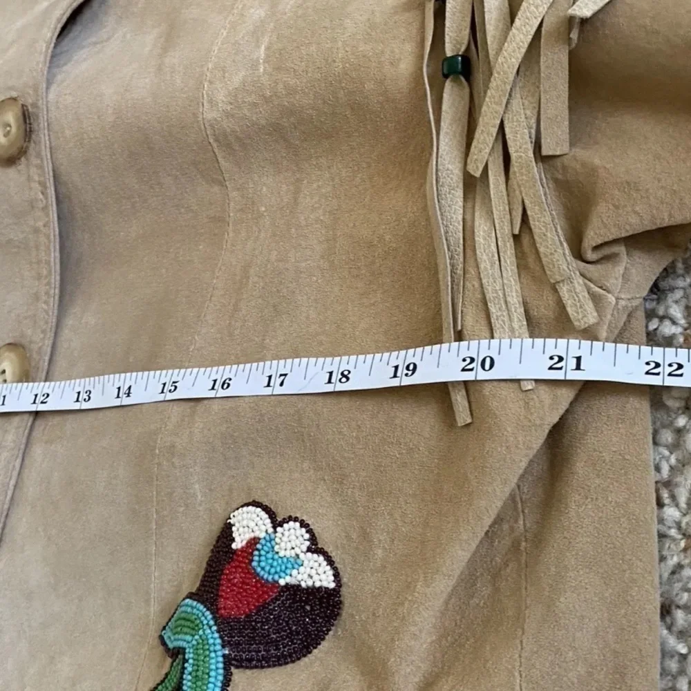 Double D Ranch vintage Beaded Fringe Suede Leather “Telling Stories” Jacket - Picture 13 of 16